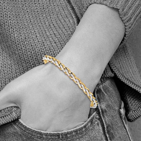 14k Two Tone Gold 5.5mm Polished Fancy Link Chain Bracelet, 7.5 Inch - Picture 5 of 7